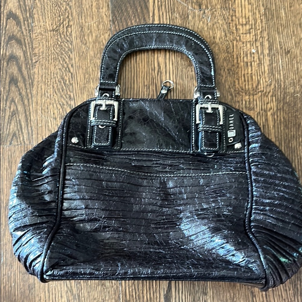 Joanel Black Satchel with Silver Hardware and soft Distressed Design